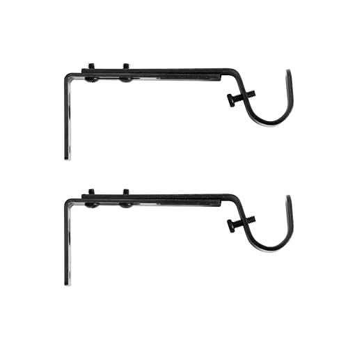 Adjustable Curtain Rod Brackets, 3/4 Inch, Black Finish (2-Pack)