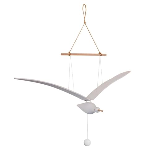 Wooden Flying Seagull Hanging Mobile, Handcrafted Kinetic Ceiling Decor