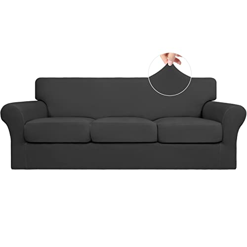 Stretch Sofa Cover Set for 3 Cushion Couch - Dark Gray