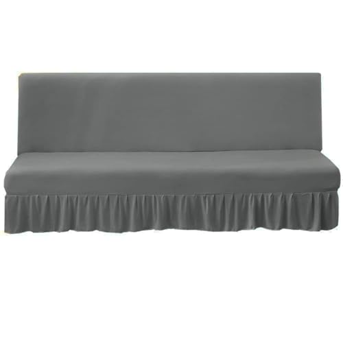 Dark Grey Stretch Armless Futon Cover with Skirt for Sofa Bed, Washable, Fits 68-85"