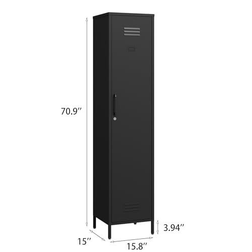 Tall Single Door Metal Storage Locker Cabinet with 3 Adjustable Shelves