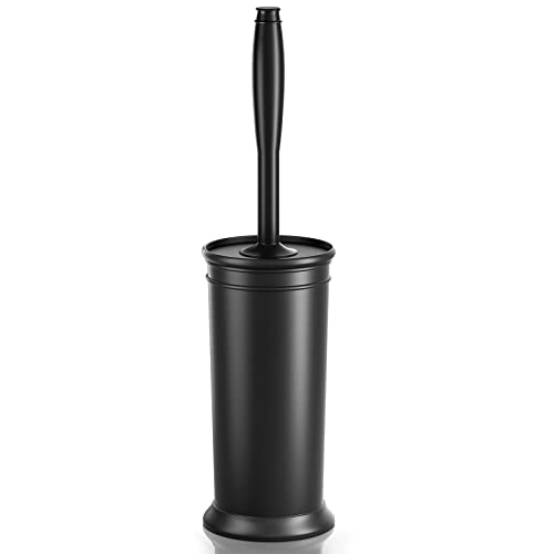 Toilet Brush and Holder Set with 16" Long Handle & Covered Base - Black