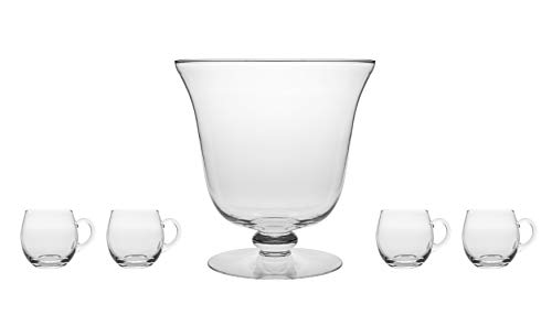 Handmade Footed Glass Punch Bowl - 210 oz Large Centerpiece Fruit Bowl