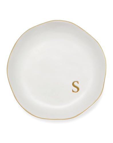 Personalized Ceramic Jewelry Dish with Gold Initial - Ring & Earring Tray - Variation S