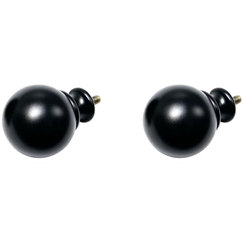 2 Pcs Round Curtain Rod Finials, Black Decorative End Caps with M6 Screws