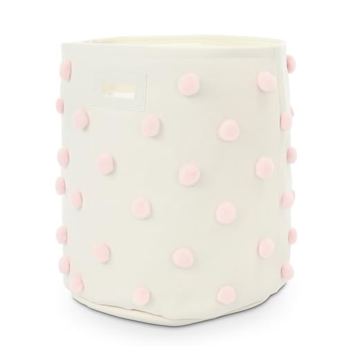 Large Pink Cotton Pom Pom Laundry Basket - 17.5" x 20.8" Nursery Storage