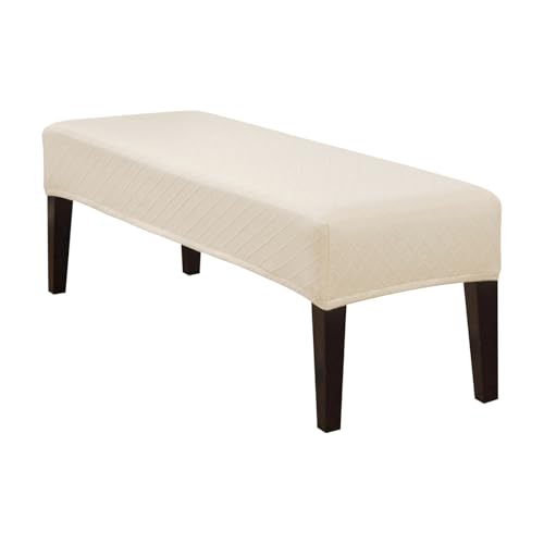 Stretch Washable Dining Bench Cover - Soft, Durable Slipcover (Beige)