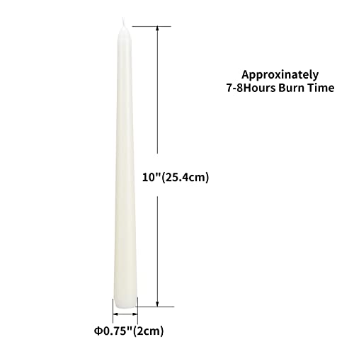 Ivory Taper Candles 10 Inch - Set of 20 Dripless Unscented Wax Sticks