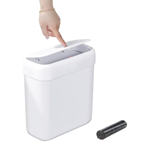 Slim Trash Can with Press Top Lid - 10L / 2.7 Gallon Small Garbage Bin