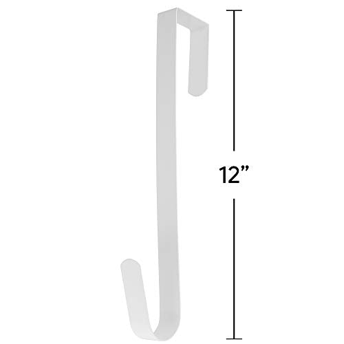 Over the Door Wreath Hanger Hook - 12 Inch White Metal Holder for Doors