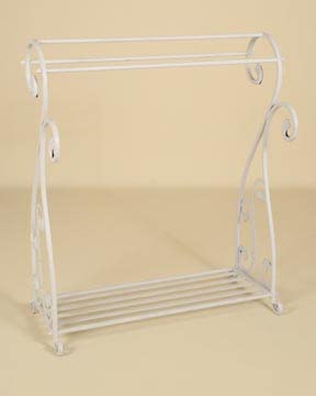 Whitewash Metal Quilt Rack with 3 Bars and Storage Shelf