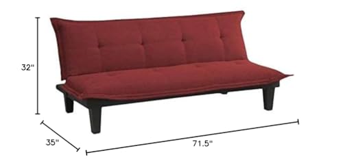 Convertible Microfiber Futon Sofa Bed with Wood Legs - Red