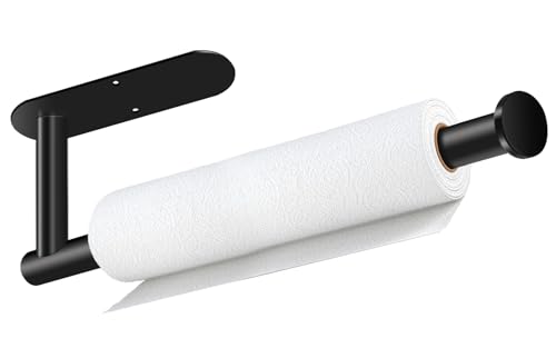 Bollove Black Stainless Steel Paper Towel Holder Self Adhesive Under Cabinet