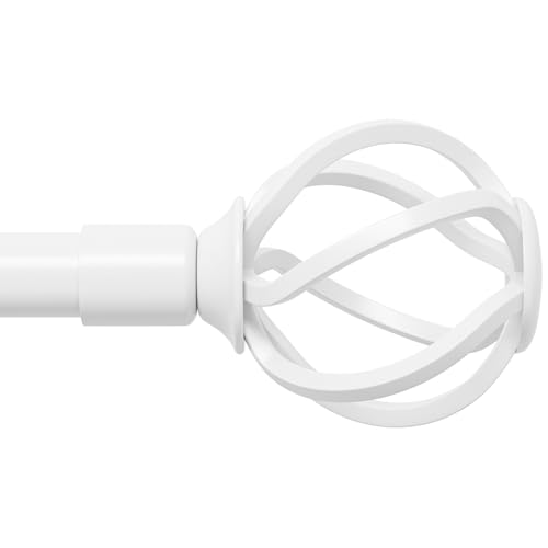 Adjustable White Curtain Rod 32-50 Inch with Twisted Cage Finials