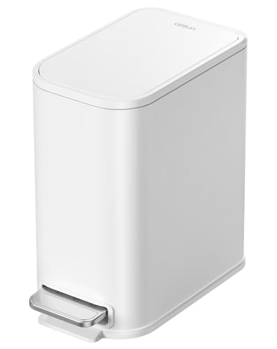 Slim Small Bathroom Trash Can with Soft-Close Lid & Step Pedal - 1.3 Gal
