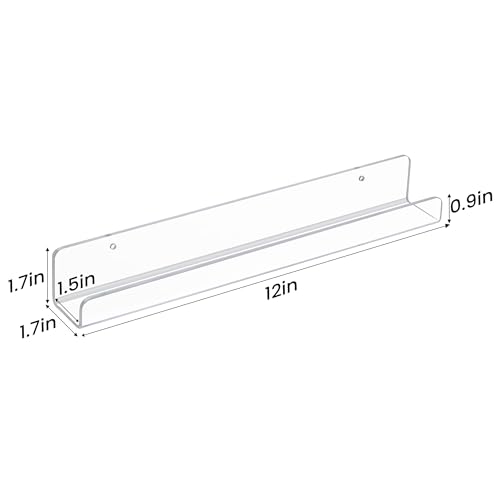 Clear Acrylic Vinyl Record Wall Mount Shelves - 12 Inch Floating Ledges (8 Pack)
