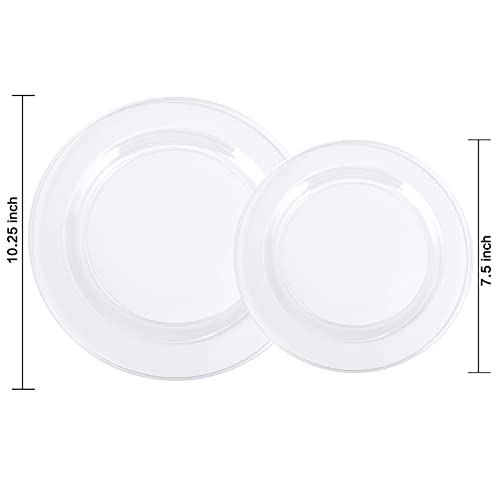 FLOWERCAT 100PCS Clear Disposable Plastic Plates Set - 10 & 7 Inch Heavy Duty Party Dinnerware for Weddings & Holidays (Variation: 100 / Clear)