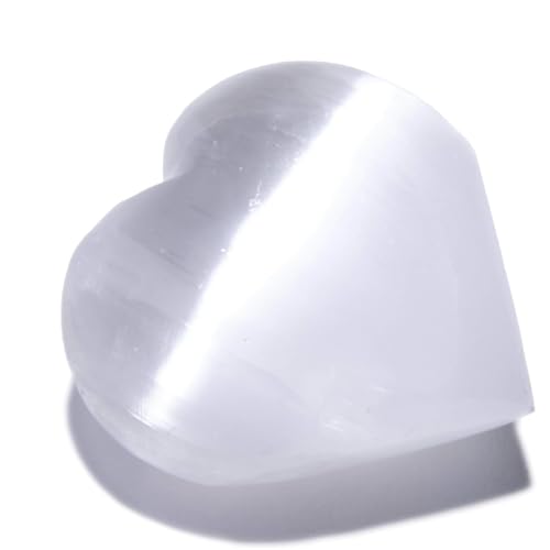 Selenite Heart Worry Stone - Satin Spar Palm Stone for Cleansing & Protection