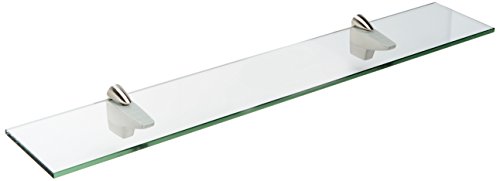 8" x 48" Tempered Glass Wall Shelf with Brushed Steel Clips