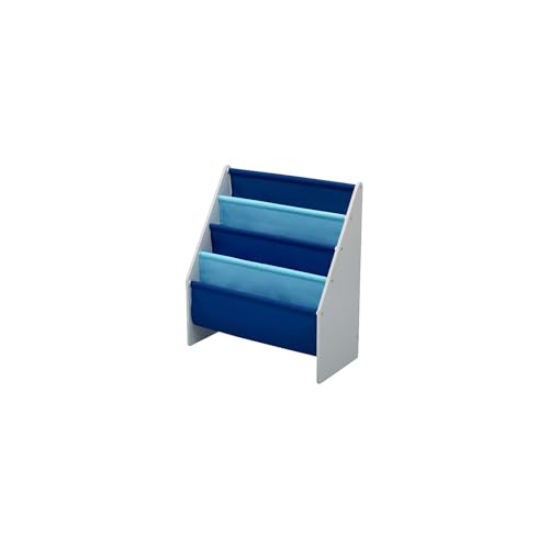 4-Tier Kids Sling Book Rack - Wooden Children's Bookshelf, Grey and Blue