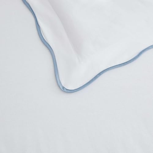 Queen Duvet Cover Set 100% Cotton Percale Reversible Bedding - Scallop Blue