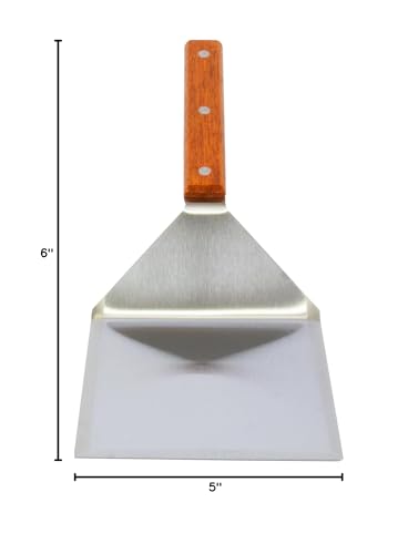 Extra Wide Spatula with Beveled Edges, Oversized Stainless-Steel Spatula with Wood Handle for Skillets, Griddles & Pancake Flipper for Burgers, Omelet, and Versatile for Culinary Task, 6 x 5-inches