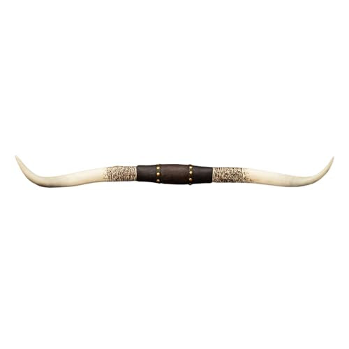 40-Inch Resin Longhorn Wall Decor with Floral Embossed Leather Strap
