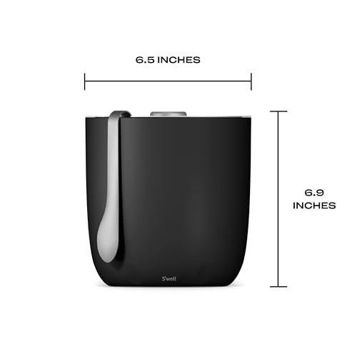 S'well Ice Bucket with Tongs 68oz Onyx - Double Wall Insulated, Condensation-Free