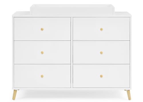 Delta Children Essex 4-in-1 Convertible Crib & 6-Piece Nursery Set - Bianca White with Natural Legs