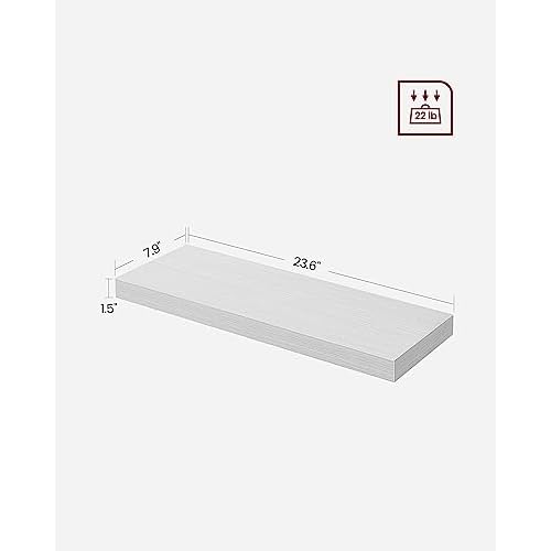 VASAGLE Floating Shelf, Single Wall Shelf for Storage and Display, 7.9 x 23.6 x 1.5 Inches, Shelf for Wall Decor, Living Room, Study, Kitchen, Maple White ULWS026W44