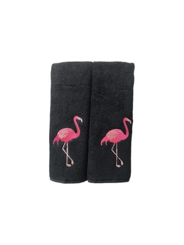 2-Pack Flamingo Embroidered Fingertip Towels, 100% Turkish Cotton, 11x18"
