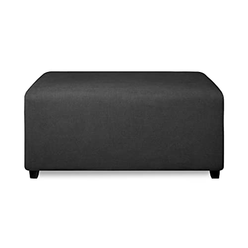 Stretch Rectangle Ottoman Cover - Soft Fleece Footstool Slipcover (Dark Gray)