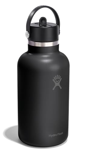 Insulated Stainless Steel Water Bottle with Straw Lid 64 Oz Black