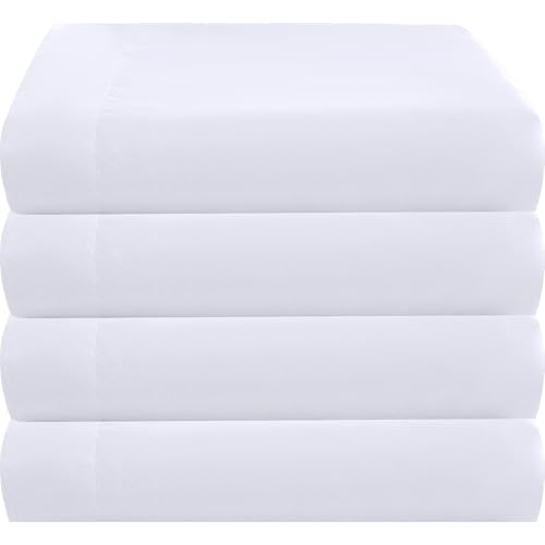 Twin Flat Bed Sheets, 4 Pack White Brushed Microfiber Hypoallergenic 66x96