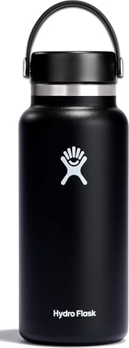 Insulated Stainless Steel Water Bottle Wide Mouth 32 Oz Black