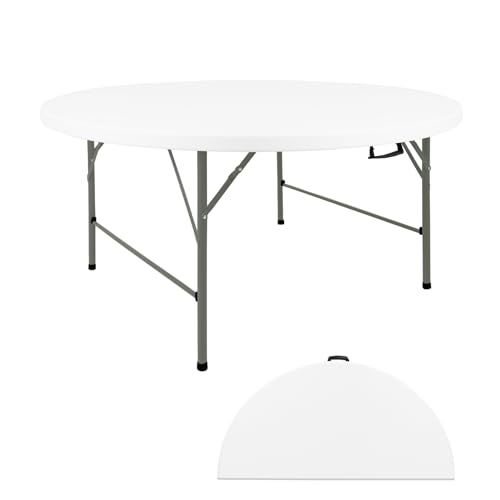 4ft Round Folding Table, Portable Heavy-Duty Plastic Picnic Table with Handle