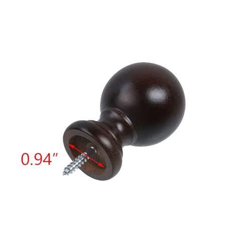 Wooden Ball Curtain Rod Finials, 0.94 Inch End Caps, Brown, 4 Pack