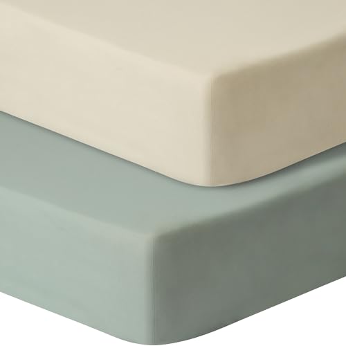 GUNTAIL Baby Crib Sheets 2-Pack, Soft Microfiber Fitted Sheet for Standard Crib and Toddler Mattress 52x28 Inch, Brown & Green