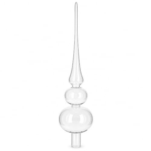12.5 Inch Clear Glass Christmas Tree Topper with Hand-Painted Details