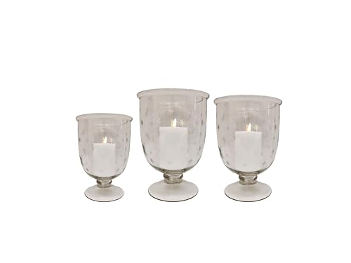 Set of 3 Hand-Blown Glass Star-Cut Hurricane Lanterns for Home Decor