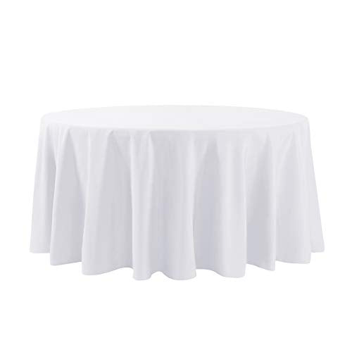 120-Inch Round Polyester Tablecloth, Washable White Table Cover for Events