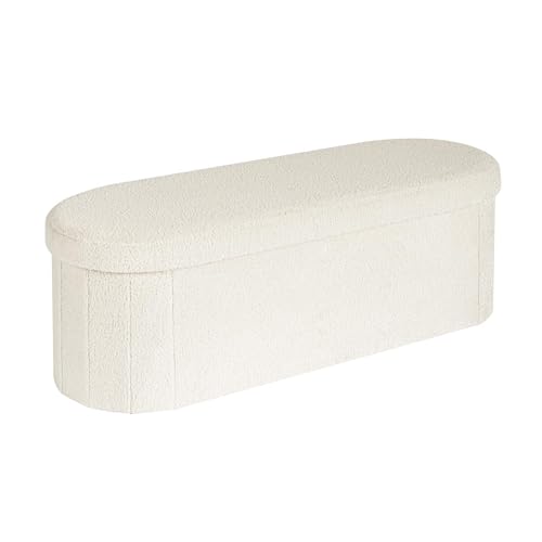 43.3-Inch Collapsible Sherpa Storage Ottoman Bench - Cream White