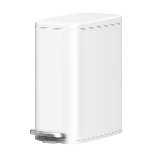 Slim Bathroom Trash Can with Lid, Soft Close Stainless Steel 6L
