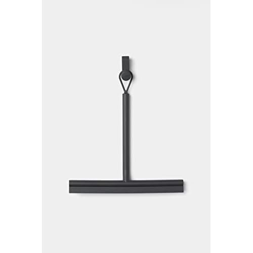 Brabantia Silicone Shower Squeegee with Hook (Dark Gray) Anti Streak Cleaning Wiper for Bathroom Glass, Plastic, Tile - Doublesided Brush & Rim Design