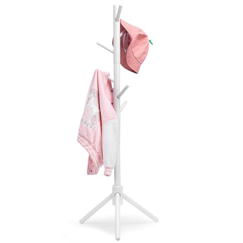 Adjustable Kids Coat Rack Stand - 9-Hook Beech Wood Freestanding Tree