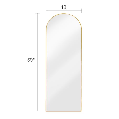 Arched Full Length Floor Mirror with Stand, Gold Aluminum Frame