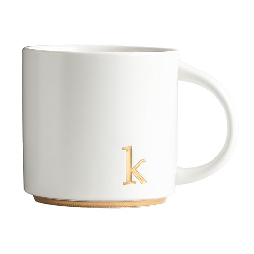COLLECTIVE HOME Gold Monogram Ceramic Coffee Mug 15 oz with Gift Box