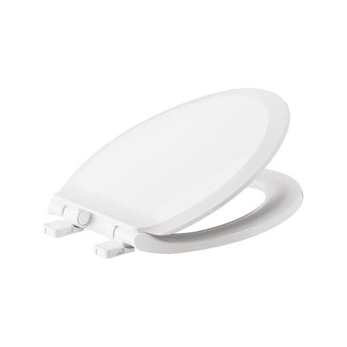 Elongated Toilet Seat, Soft Close Transitional Design, White Polypropylene