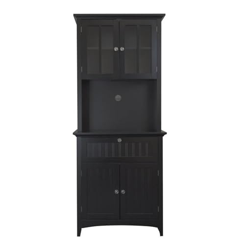 Black Kitchen Buffet with Hutch and Glass Doors
