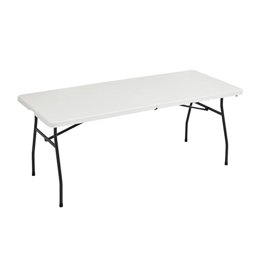 6ft Heavy Duty Portable Folding Table - Fold-in-Half with Handle, White